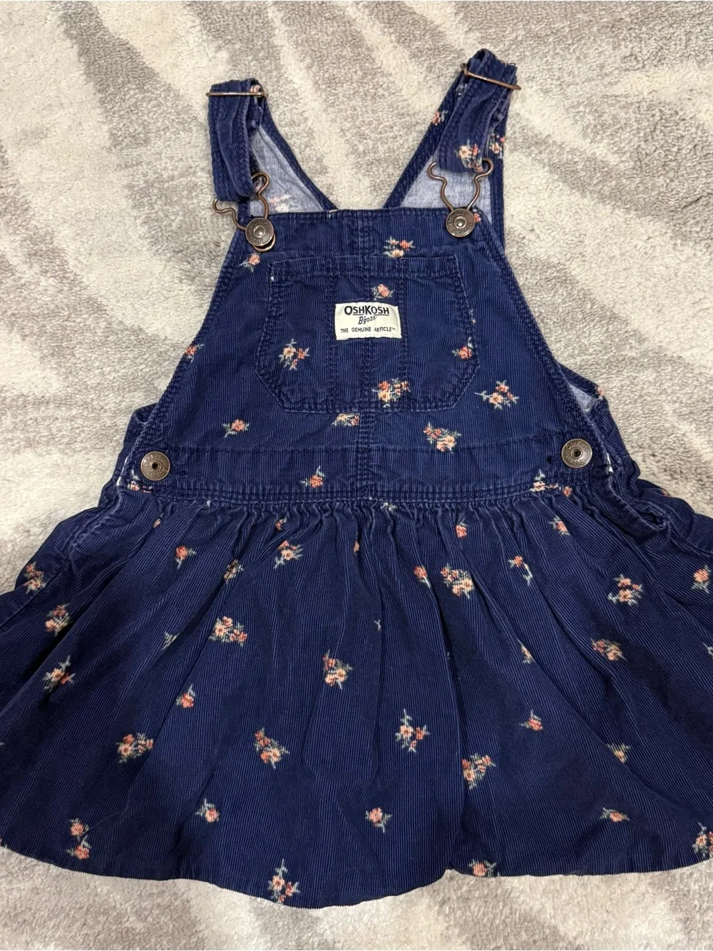 Oshkosh Toddler Girls Size 3t Navy Corduroy Overall Dress with Flowers